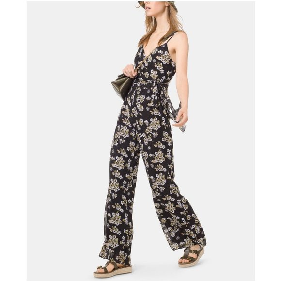 Michael Kors Glam Fleur Floral Wrap Tie Jumpsuit - Picture 10 of 10